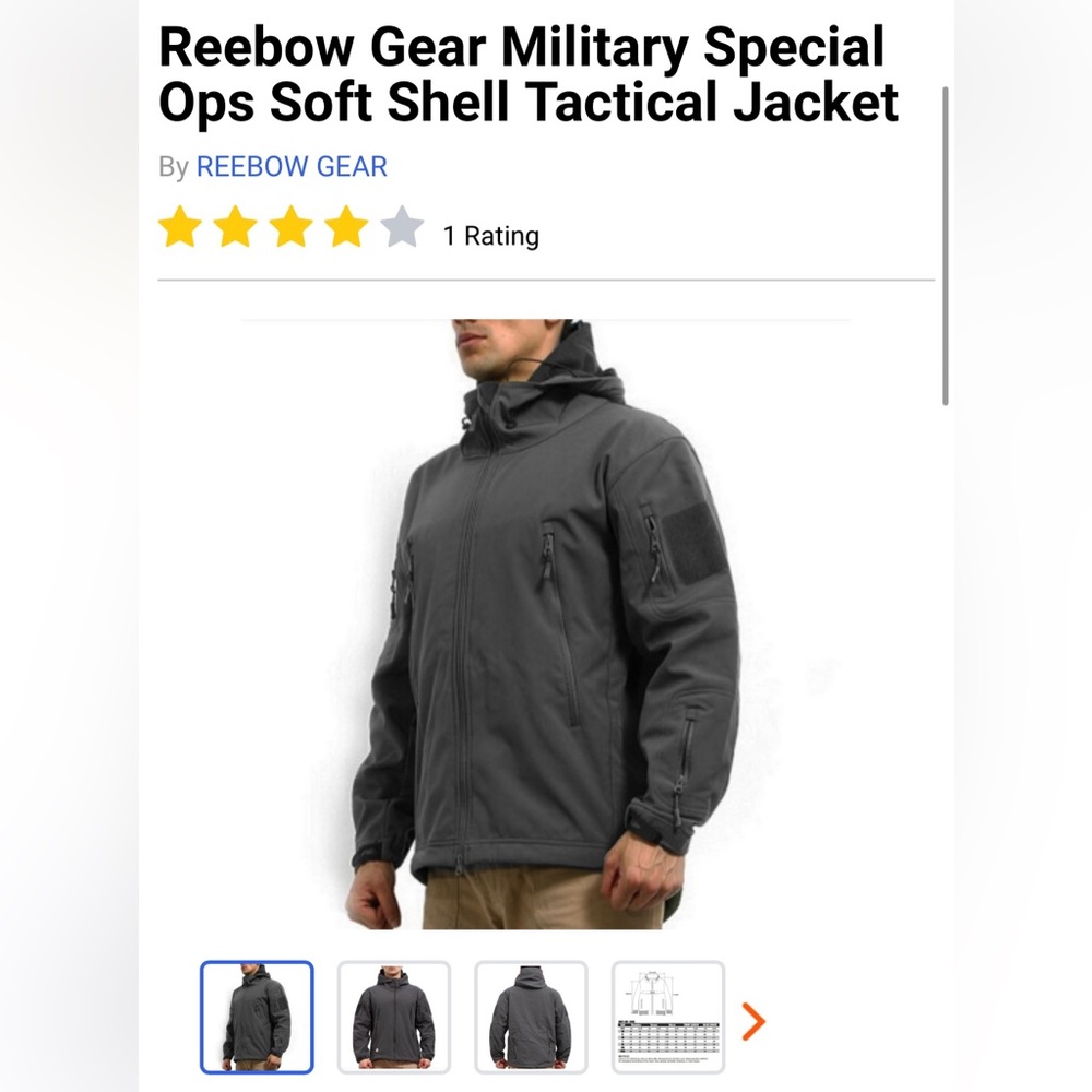 Reebow XL dark gray special ops soft shell tactical jacket